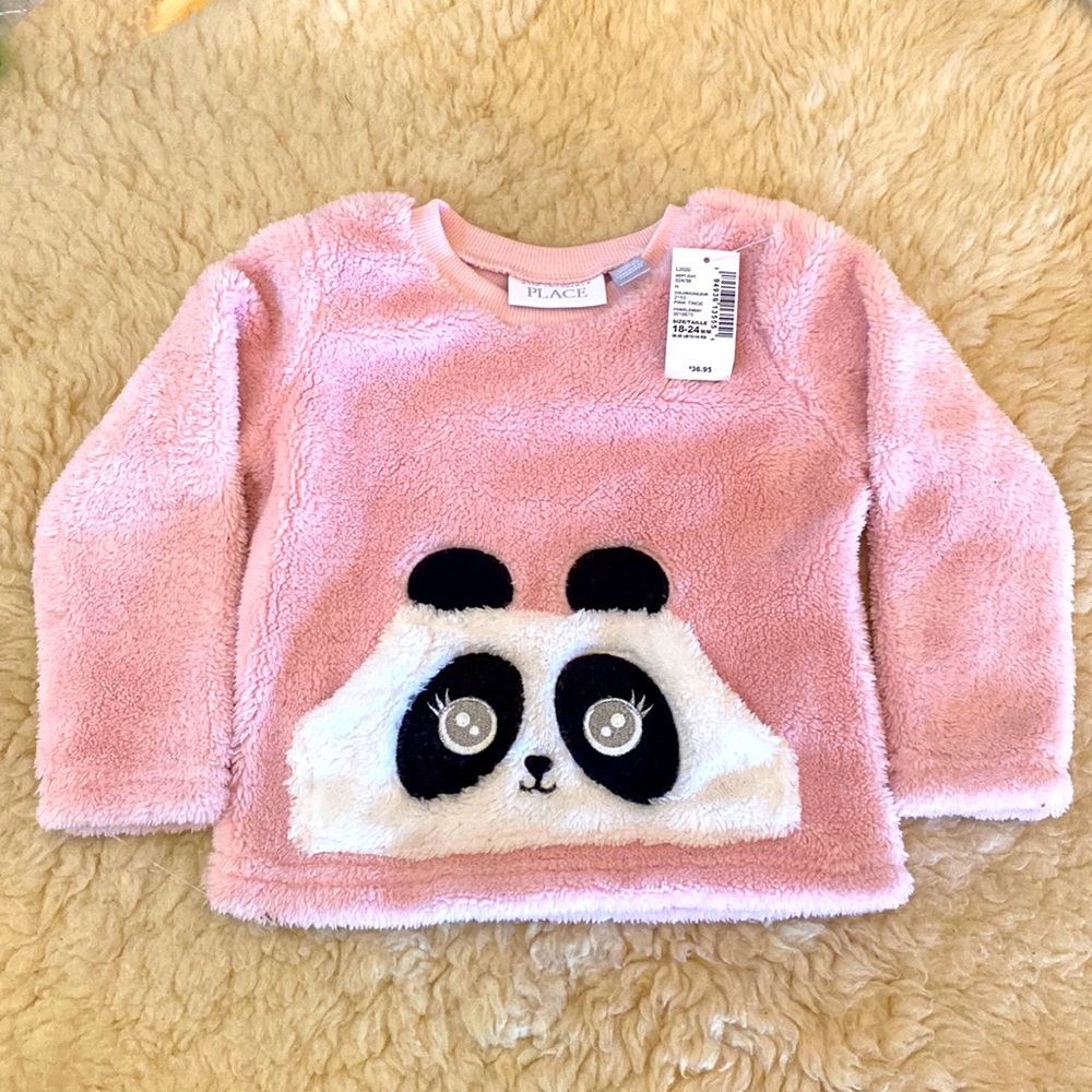 NWT Fuzzy Pink Panda Sweatshirt with panda Pocket! The Children’s Place 18-24mo